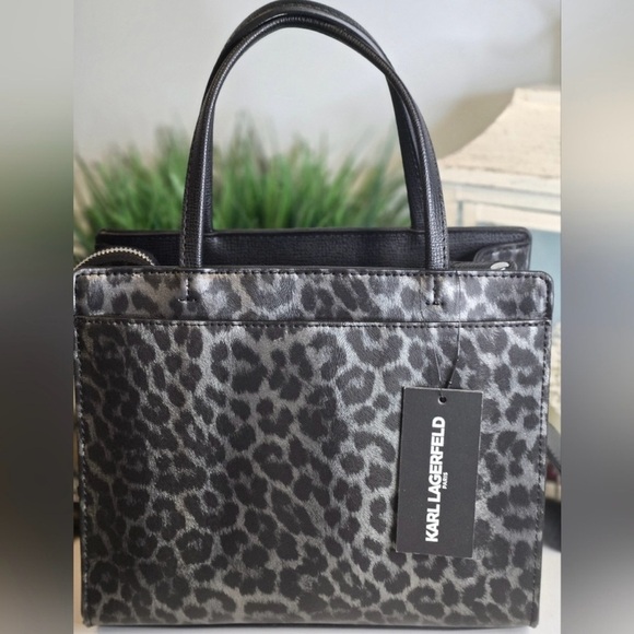 Karl Lagerfeld Black and Gray Satchel with Graphic Design - Picture 5 of 11